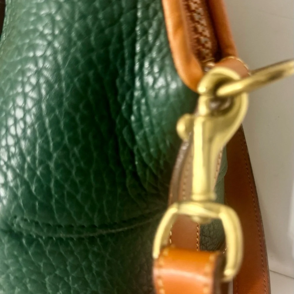 Dooney & Bourke AWL Zip Dome Satchel Forest Green British Tan Leather Bag USA